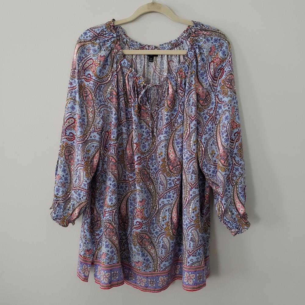 Talbots‎ Plus Popover Tunic Top SIZE 2X Lightweight Flowy 3/4 Sleeve Paisley
